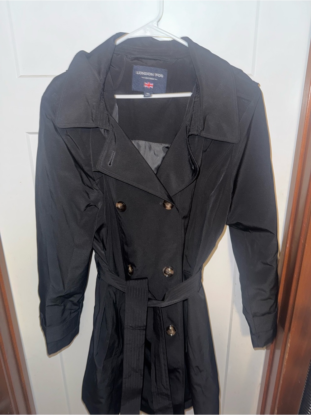 London Fog Black Double-Breasted Belted Trench Coat